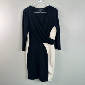 Ralph Lauren Black Colorblocked Faux Wrap Sheath Dress - Sz 14